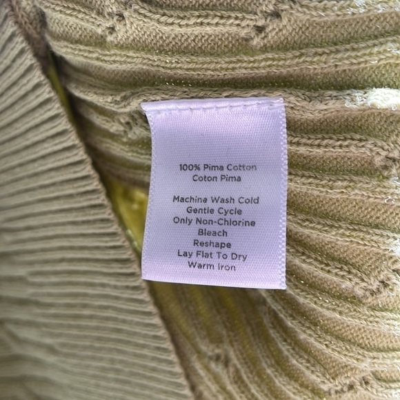 TALBOT'S - Y2K Cable Knit Turtle Neck 100% Pima Cotton - Green / Yellow - Small - Picture 5 of 8